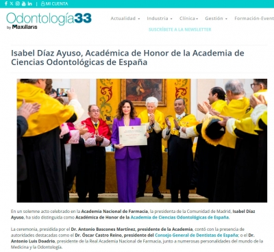 Isabel Díaz Ayuso, Académica de Honor de la Academia de Ciencias Odontológicas de España Isabel Díaz Ayuso, Académica de Honor de la Academia de Ciencias Odontológicas de España